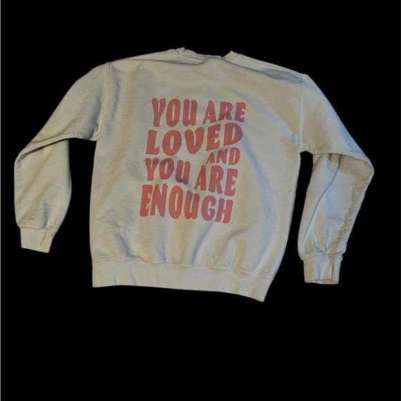 White and Pink Crew Neck Sweater with Ribbed Cuffs - Picture 2 of 3